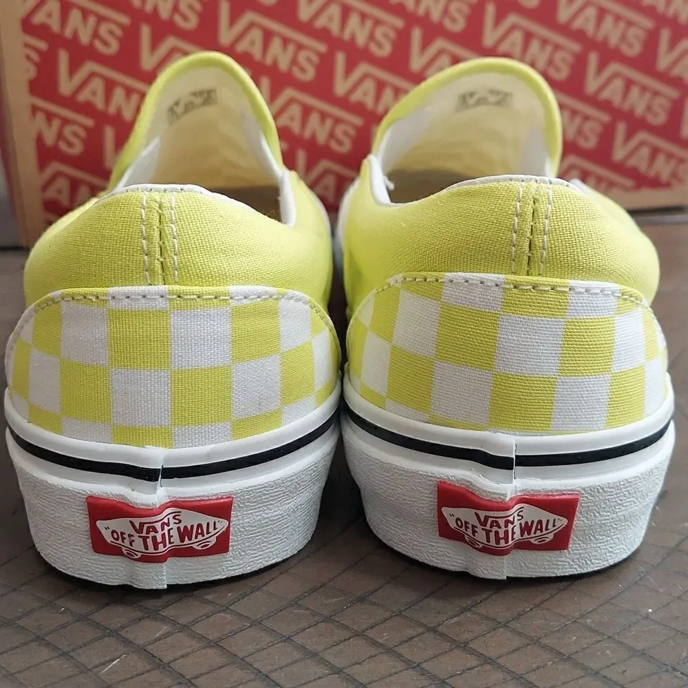 Vans Classic Slip-on Color Theory Highlighter Yellow Checker Sneakers NIB